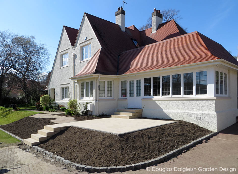 completed sandstone patio and steps