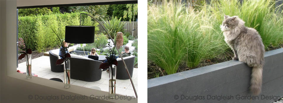 owners relaxing in the designed contemporary garden