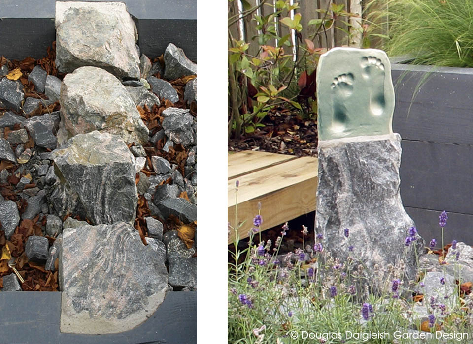 garden stepping stones and ceramic footprints